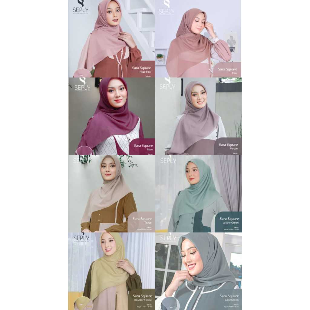 Jual Hijab Segi Empat By Seply/Sara Square Taupe/Sara Square Rose Pink ...