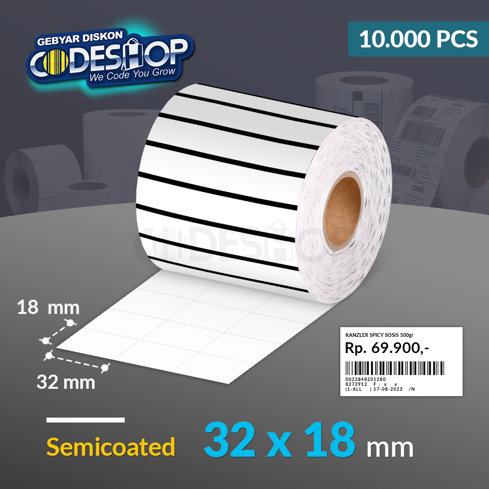 Jual Codeshop Label Semicoated 32 x 18 mm 3 Line Blackmark Stiker ...
