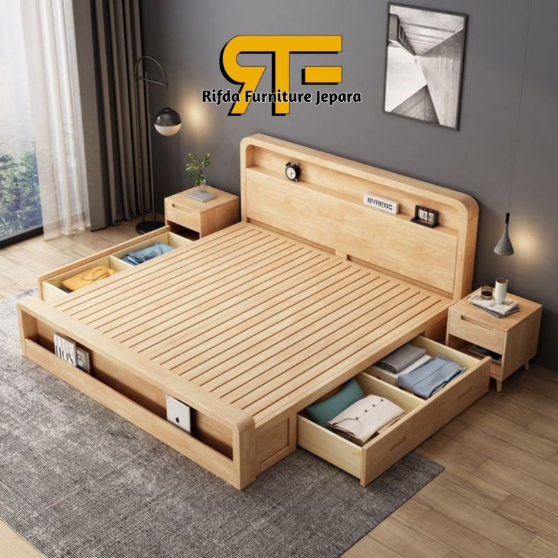 Jual Dipan tempat tidur minimalis jati laci dan rak modern (dipan anak ...
