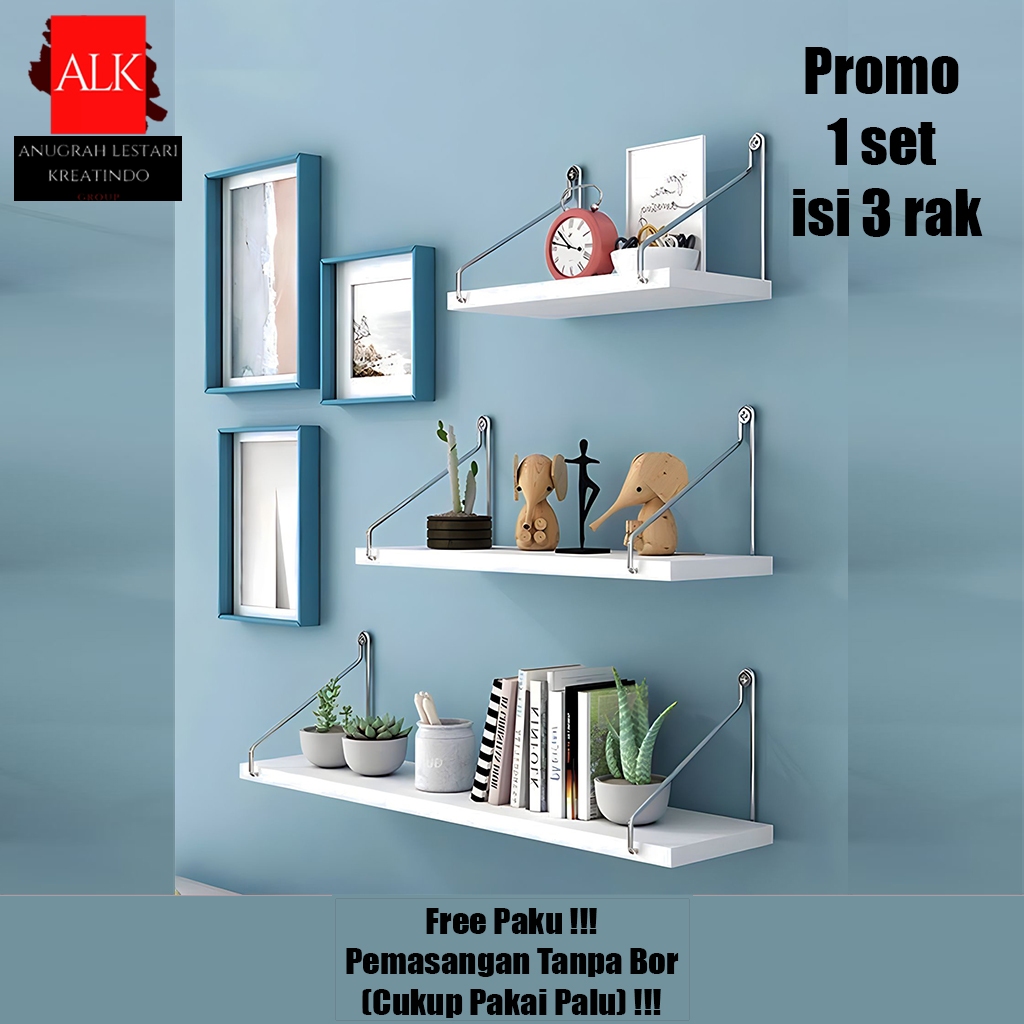 Jual [1 Set isi 3 rak] TANPA BOR Rak ambalan dinding gantung serbaguna ...