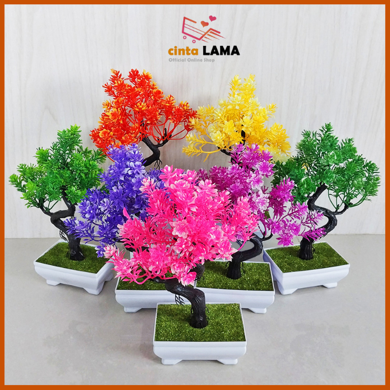 Tanaman Bunga Hias Plastik Pot Bonsai Sintetis Artificial Ornamen Dekorasi Rumah Kamar Import Murah PBP04