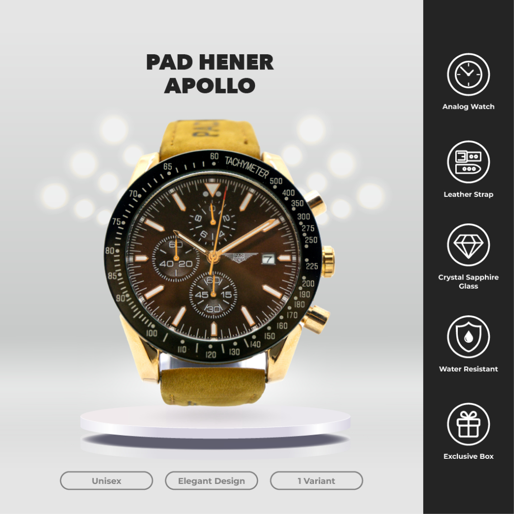 Jual PAD HENER APOLLO Jam Tangan Unisex Original Anti Air Kulit Keren Coklat Luxury Chronograph