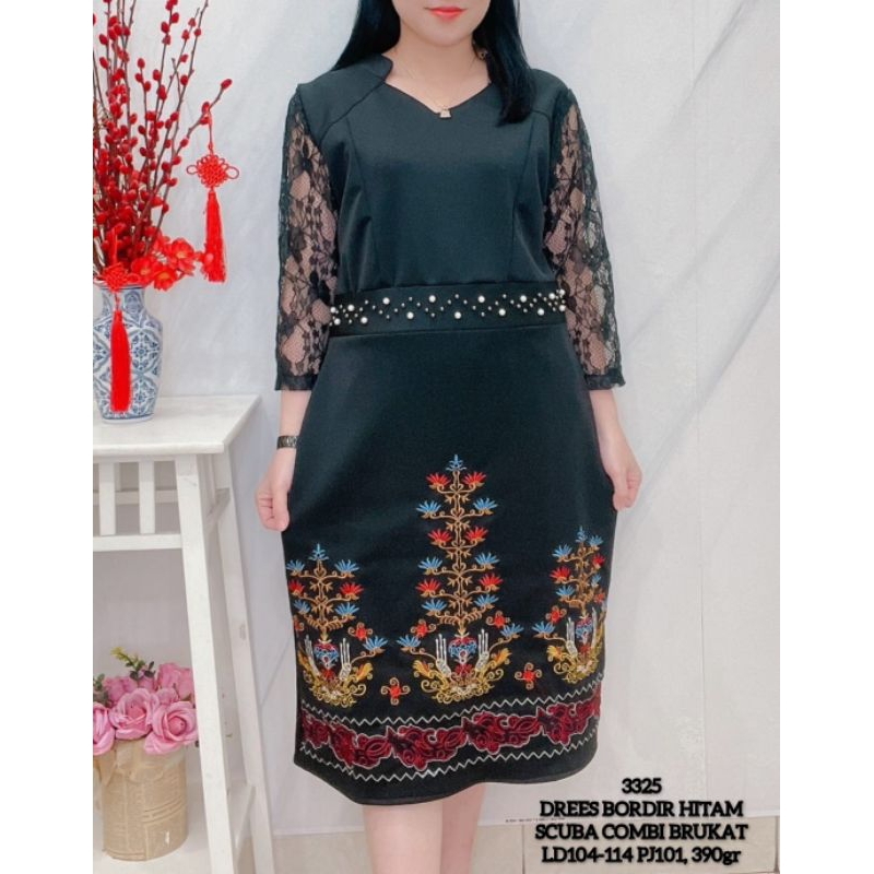 Jual Dress 3325 Original bordir & MutiaraMat Scuba import & brukat