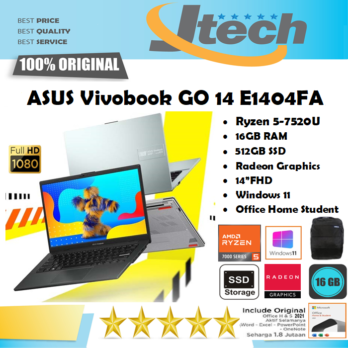 Jual Asus Vivobook Go 14 E1404fa Ryzen 5 7520u 16gb 512gb Ssd 14fhd Win11 Ohs 7820