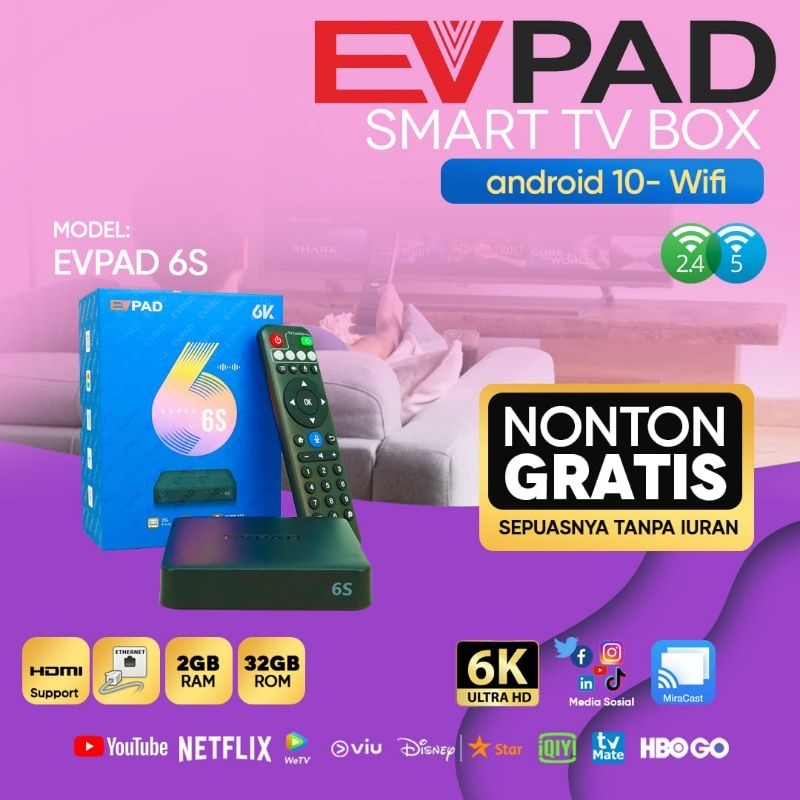 EVPAD 6S 2GB/32GB Android TV box SVICLOUD SVI NONTON Remote Voice
