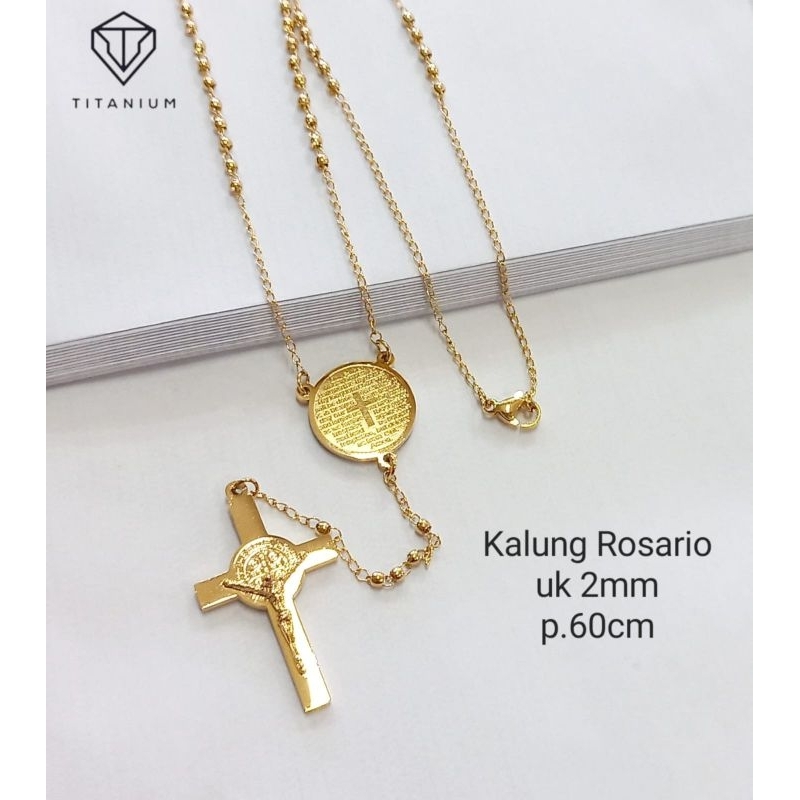 Jual Kalung Rosario Model Salib Warna Emas Titanium | Shopee Indonesia