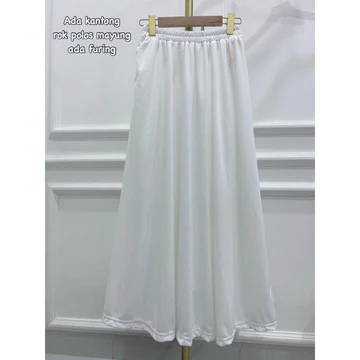 Rok Plisket Putih Furing 256 Premium Hyget White Pinggang Karet Skirt Panjang Maxi Flare Mayung