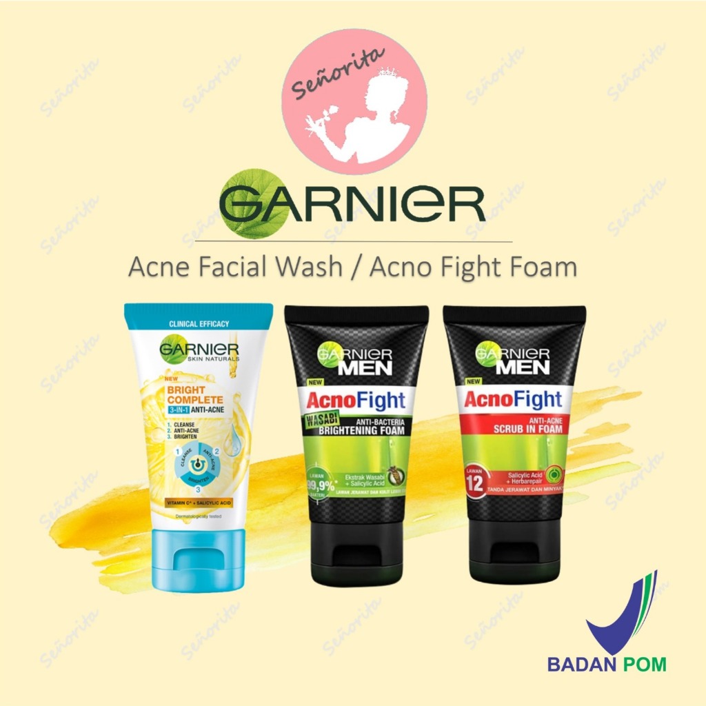 Jual GARNIER Bright Complete 3in1 Anti Acne Facial Wash 90ml/ Acno Fight Foam 100ml Shopee