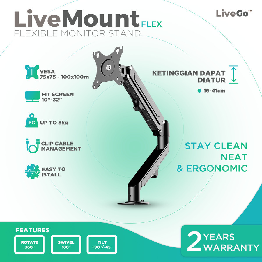 Jual LiveMount Flex Bracket Monitor TV Desk Mount Breket Braket Gas