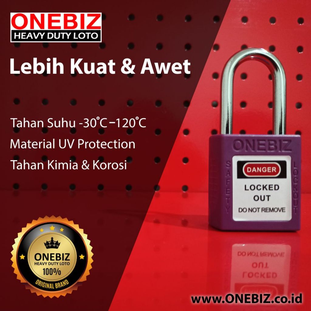 Jual Loto safety padlock thermoplastic Purple 38 mm lockout tagout-Ungu ...
