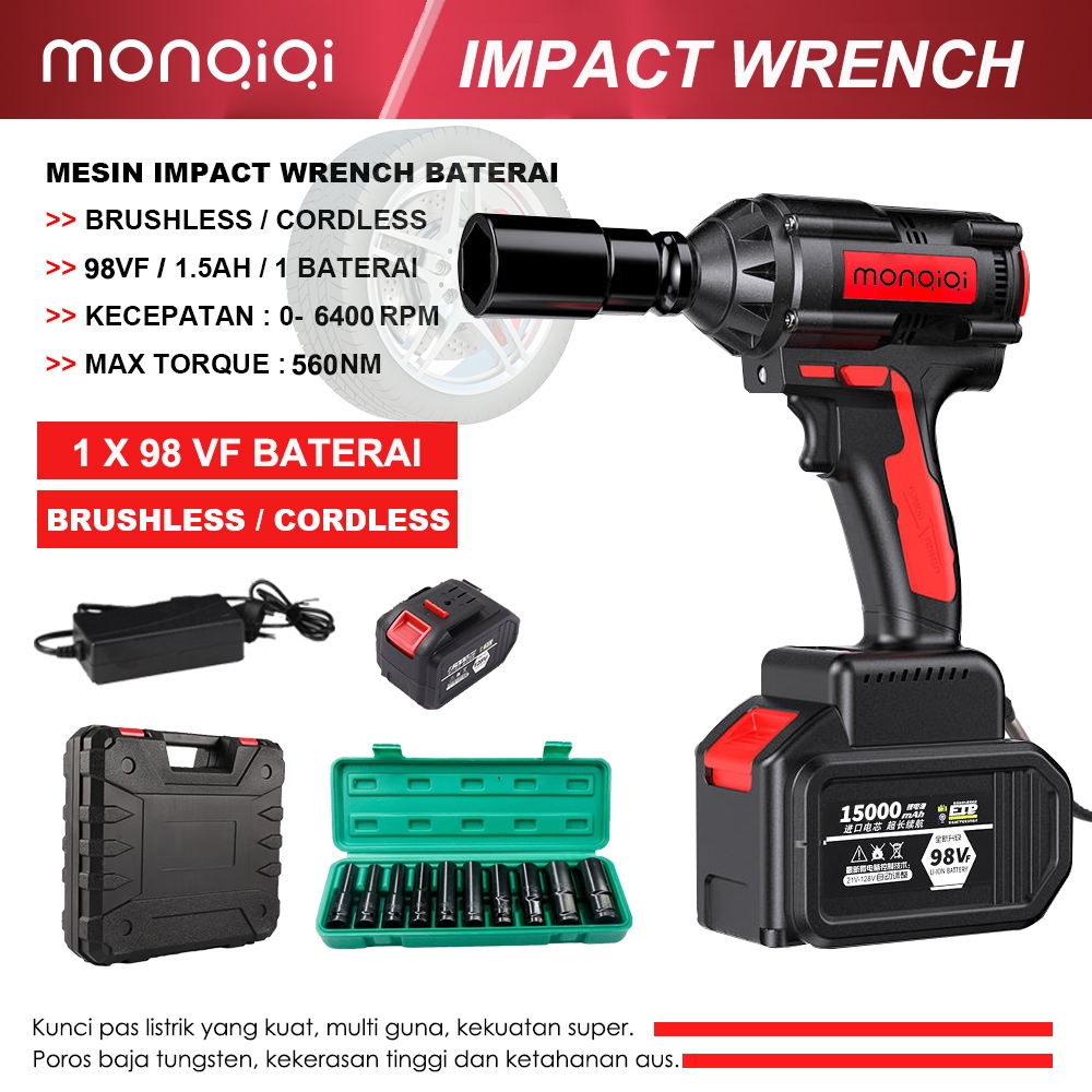 Jual Monqiqi Impact Wrench Bor Impact Baterai Cordless Impact Wrench