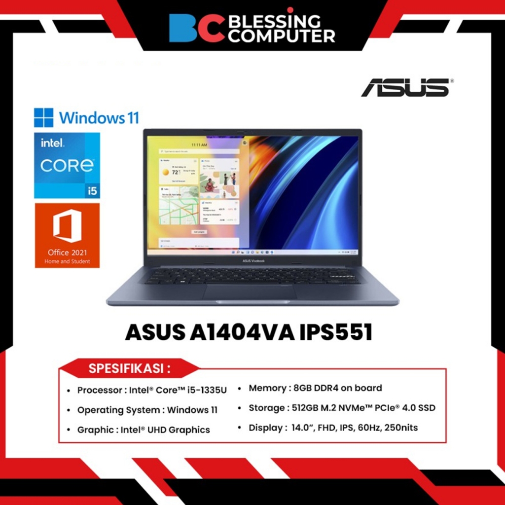 Jual ASUS Vivobook A1404VA IPS551 Core I5 1335U 8GB 512GB W11 OHS Blue ...