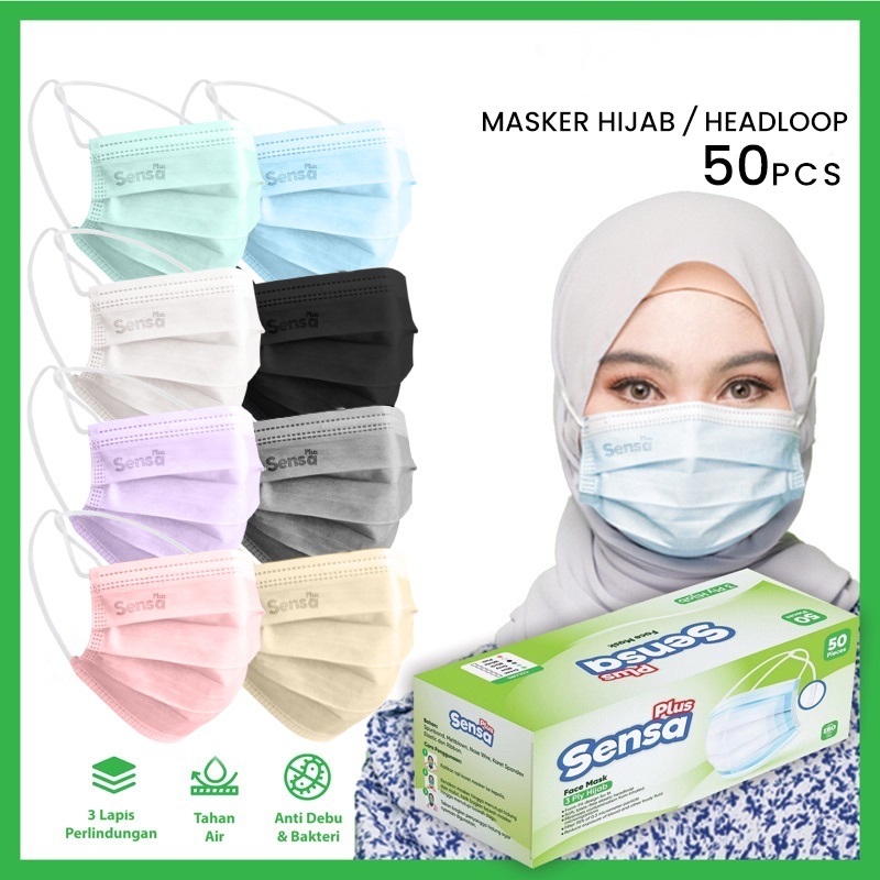 Jual MASKER HEADLOOP DAN EARLOOP 3PLY SENSA PLUS 1BOX ISI 50pcs ...
