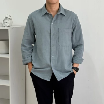 COZYCLUB Long Sleeve Linen Shirt Kemeja Polos Linen Pria Lengan Panjang 91