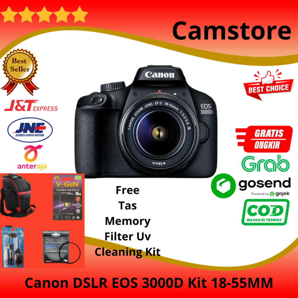 Jual Canon DSLR EOS 3000D Kit 18-55MM / Camera Canon 3000D KIT 18-55MM ...