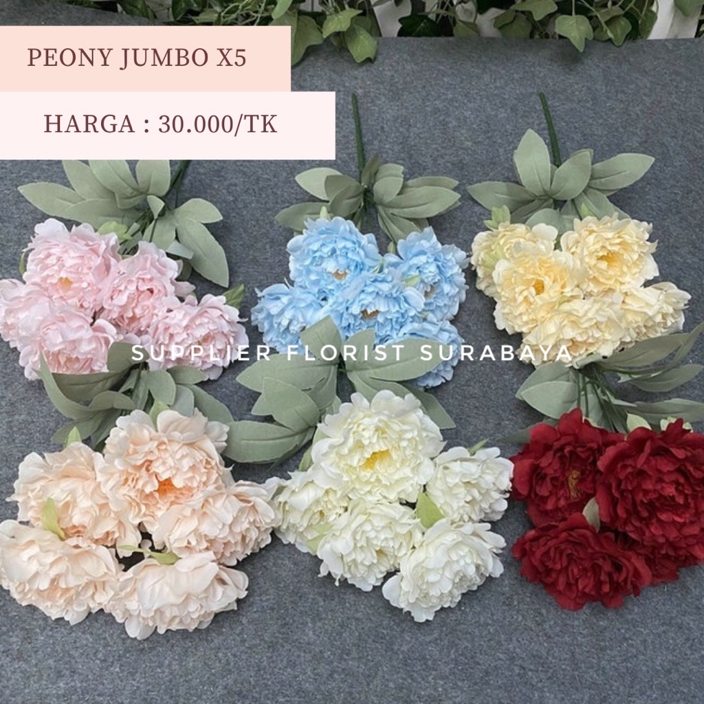 Jual [PEONY JUMBO X5] BUNGA PALSU PEONY BESAR MEKAR RUMBAI ARTIFICIAL ...