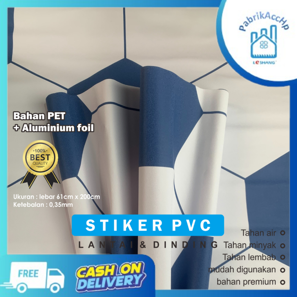 Jual Stiker Dinding Motif Segienam Biru Putih/Wallpaper Dinding/Stiker ...