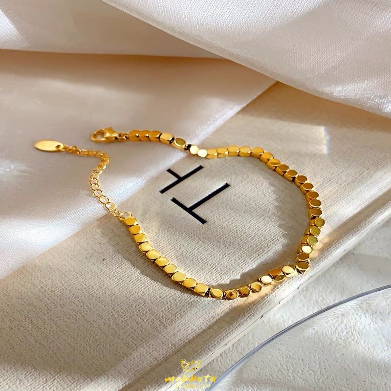 Jual G39 Gelang Tangan Rantai Kubus Bahan TITANIUM PREMIUM model Serut melingkar Terbaru 2024