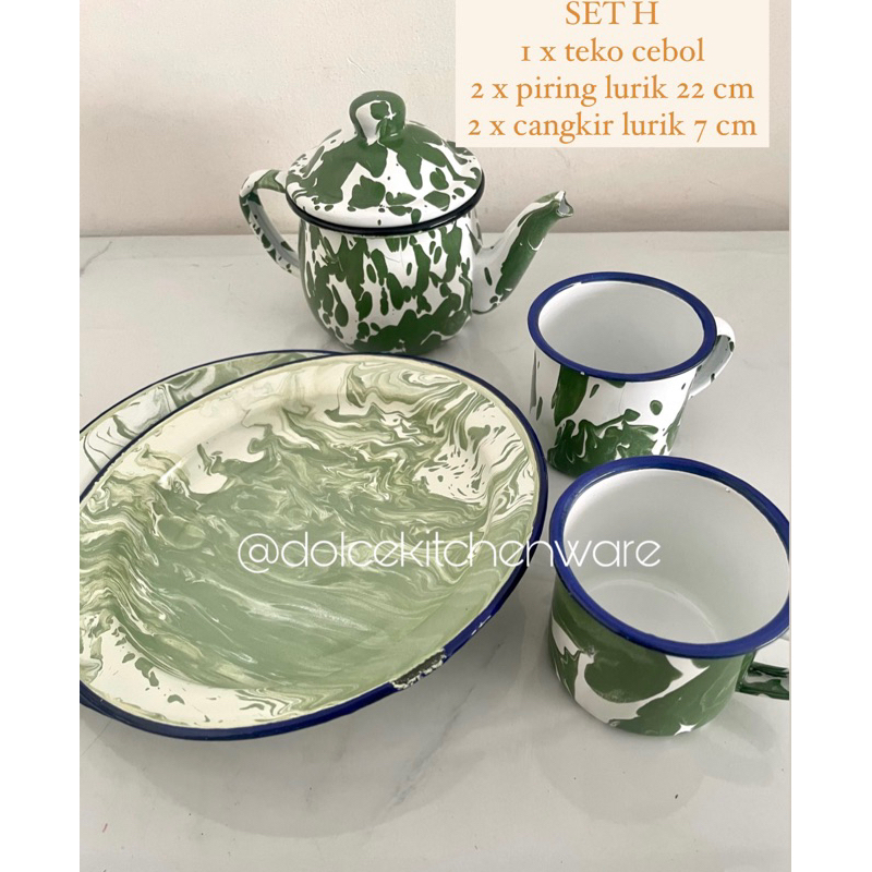 Jual DOLCE Set Piring Cangkir Mug Teko Lurik Blirik Jadul Enamel Kaleng Seng Shopee Indonesia