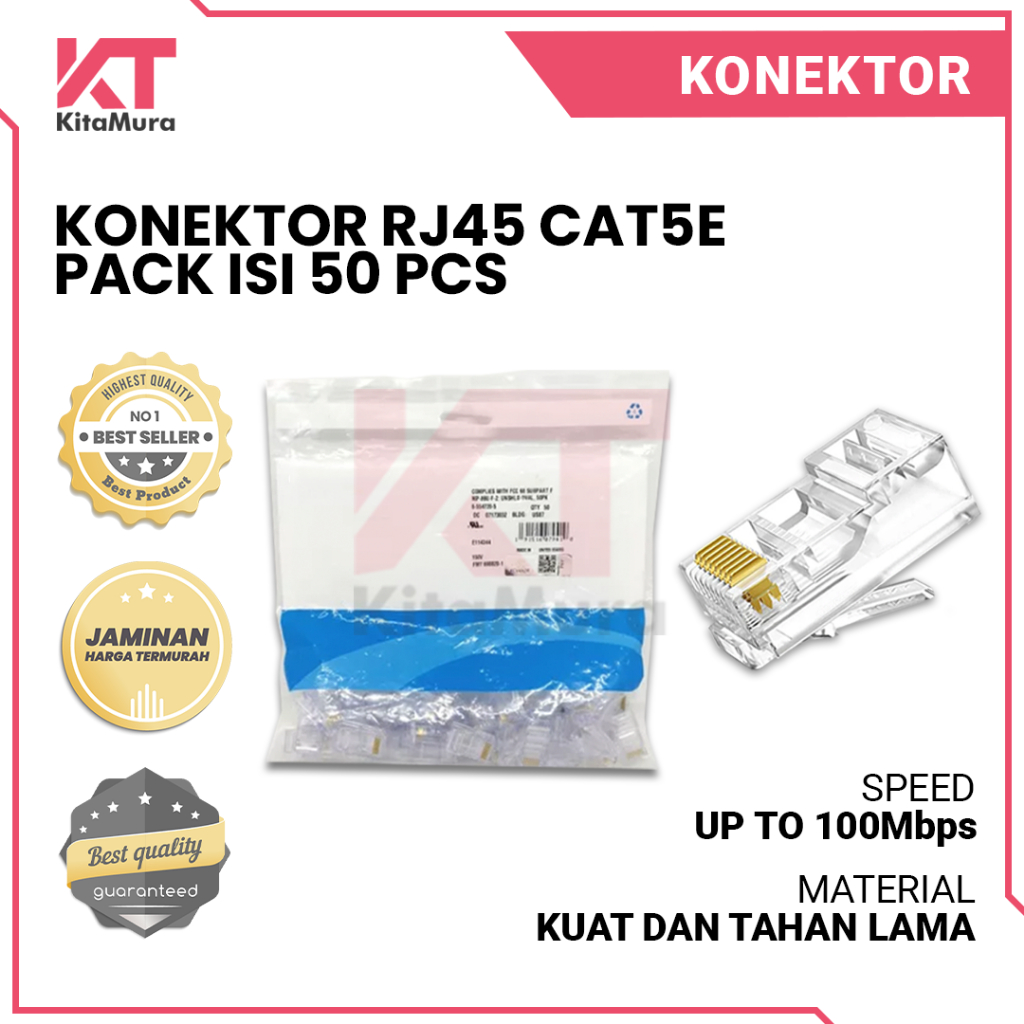 Jual Konektor RJ45 Cat 5e Original (isi 50pcs) 100Mbps | Shopee Indonesia