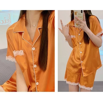 SATIN SERIES Baju Tidur Satin Wanita Dewasa Harou Sleepwear Set Lengan Pendek Celana Pendek