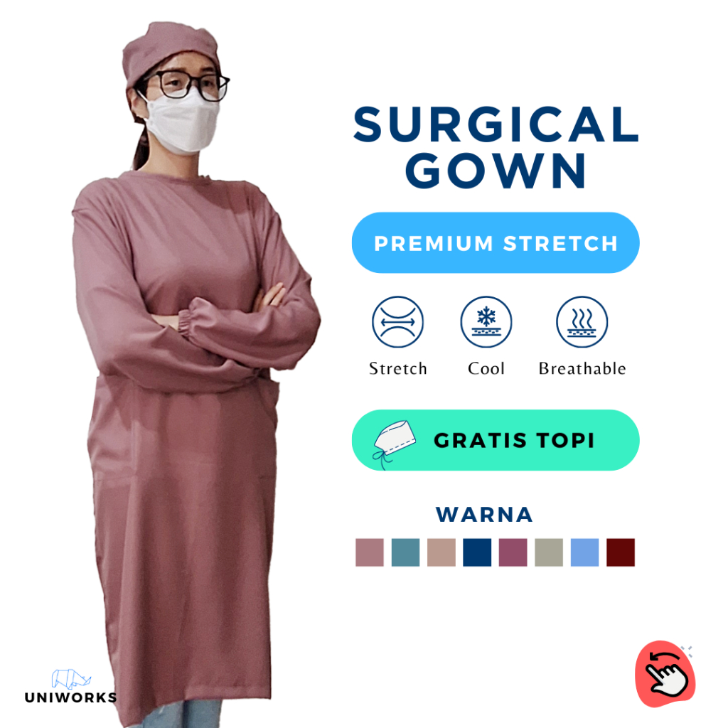 Jual Uniworks Surgical Gown Medis Baju Apd Operasi Lengan Panjang Bahan