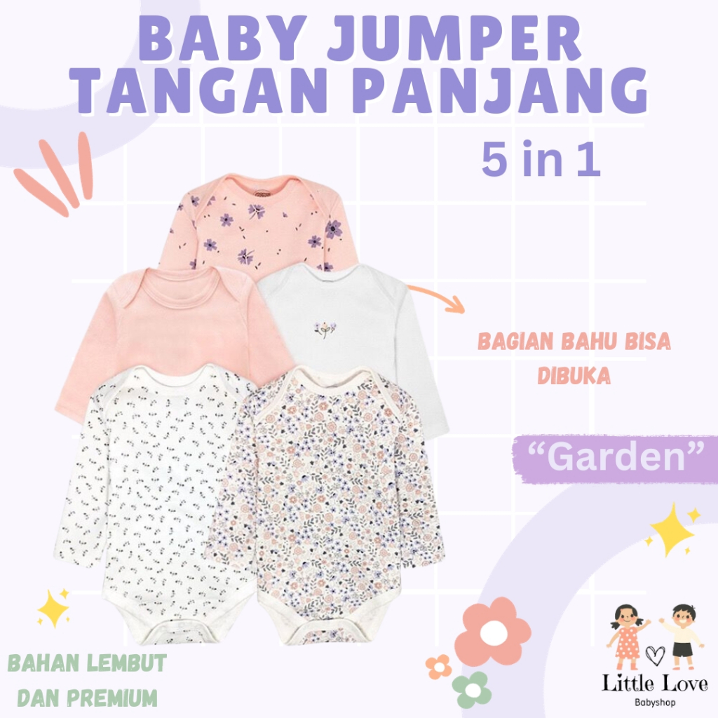 Jual Mamas Papas Premium Baby Bodysuit 5 Pcs Set Boy dan Girl Long