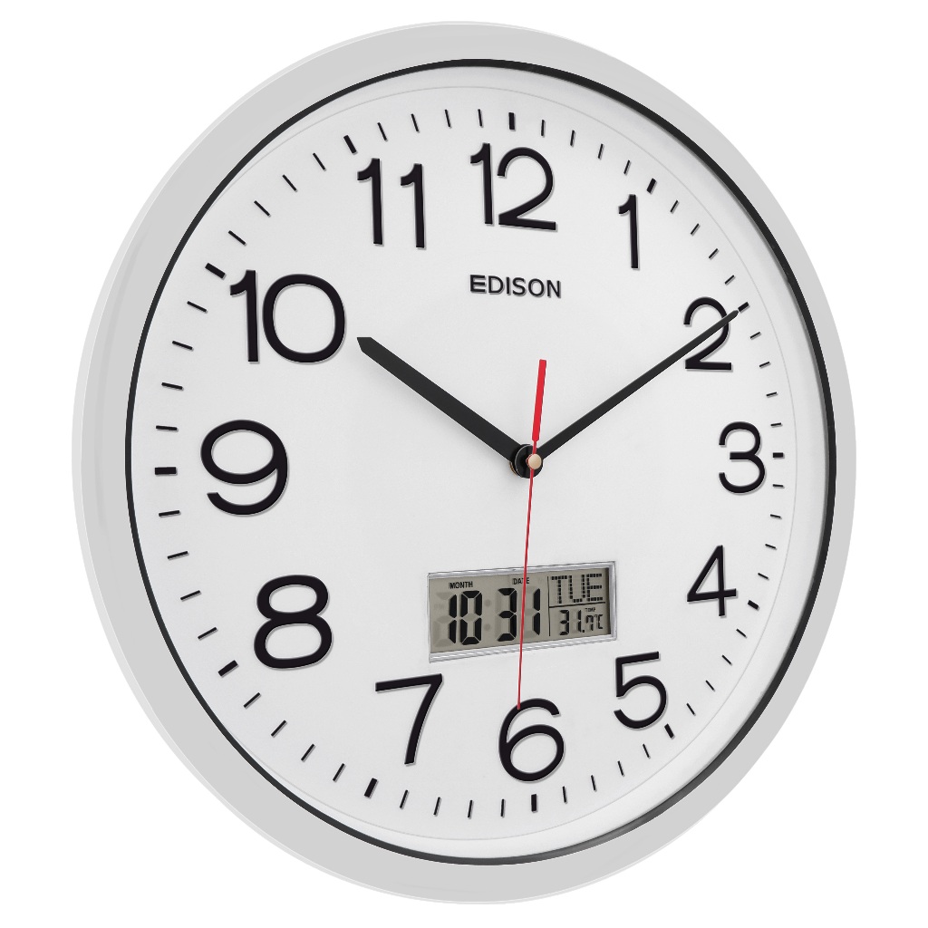 Jual Jam Dinding Edison Sweep LCD Day Date ES 41 T23 Chrome Timbul ...