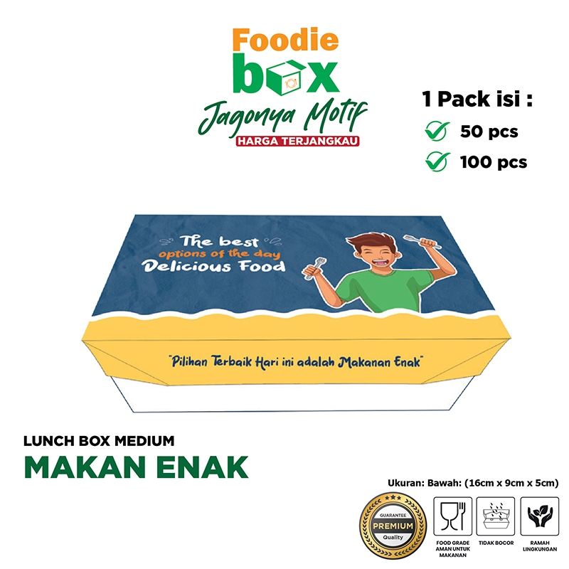 Jual Lunch Box M 50 pcs | Motif Makan Enak dan Bunga Hijau | Lunch Box