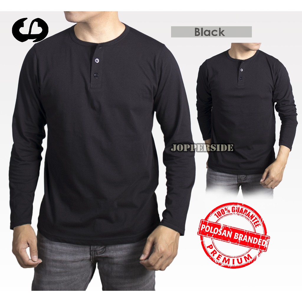 Jual Cod Pabrik T Shirt Kaos Polos Lengan Panjang Pria Henley