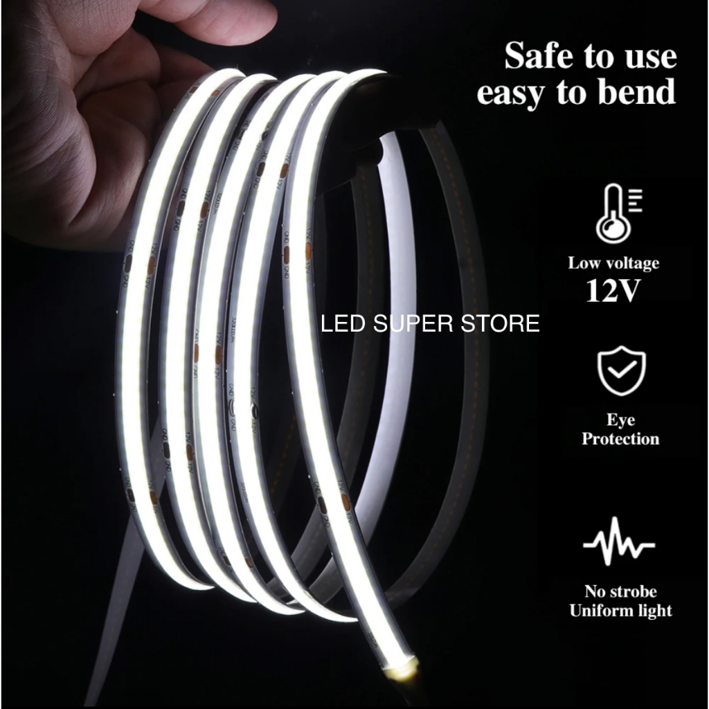 Jual [5Meter] LED Flexible COB Strip DC 12v 24v Putih icy | Putih ...