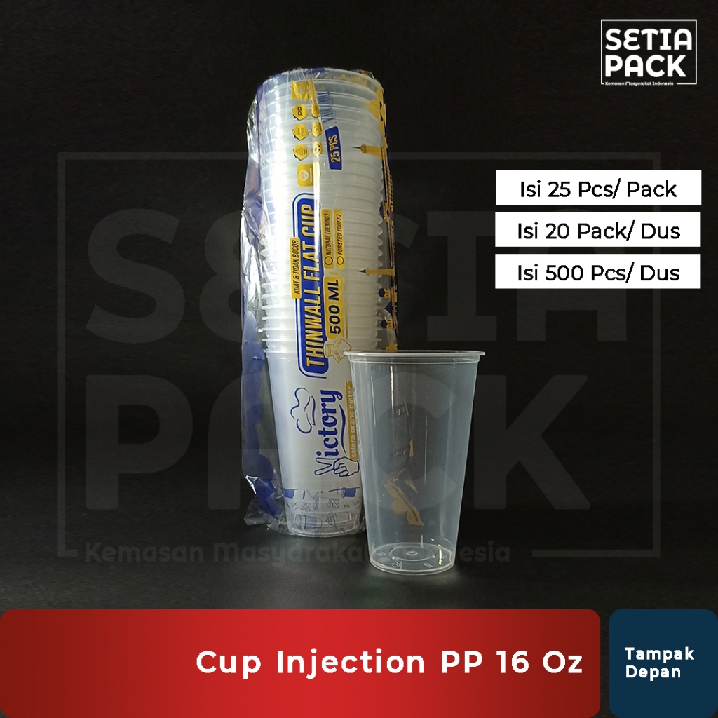 Jual Cup Gelas Plastik Injection Bening Transparan 16Oz 500ml Per Pack ...