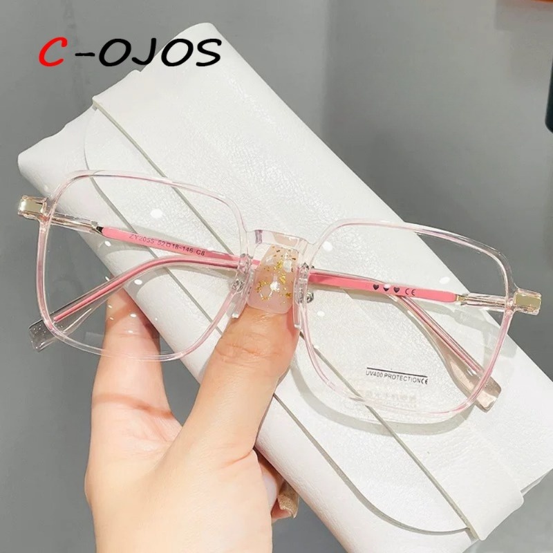 Ultra-light Large Square Frame Brown Myopia Glasses Women Can Match  Prescription Lenses Plain Face Slimmer Look Transparent Eye Frame