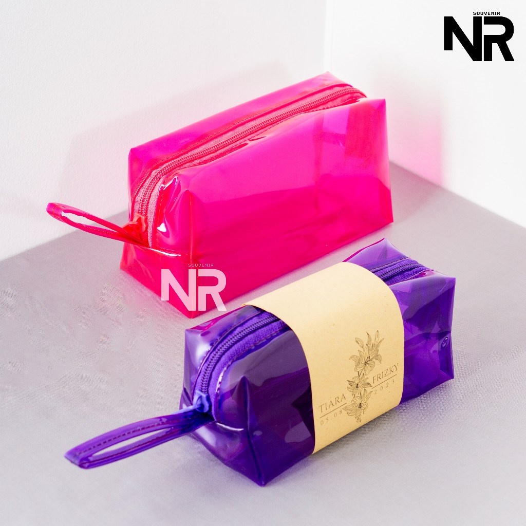 Jual Souvenir pernikahan pouch mika jelly kubus kecil 16x7x6 sovenir