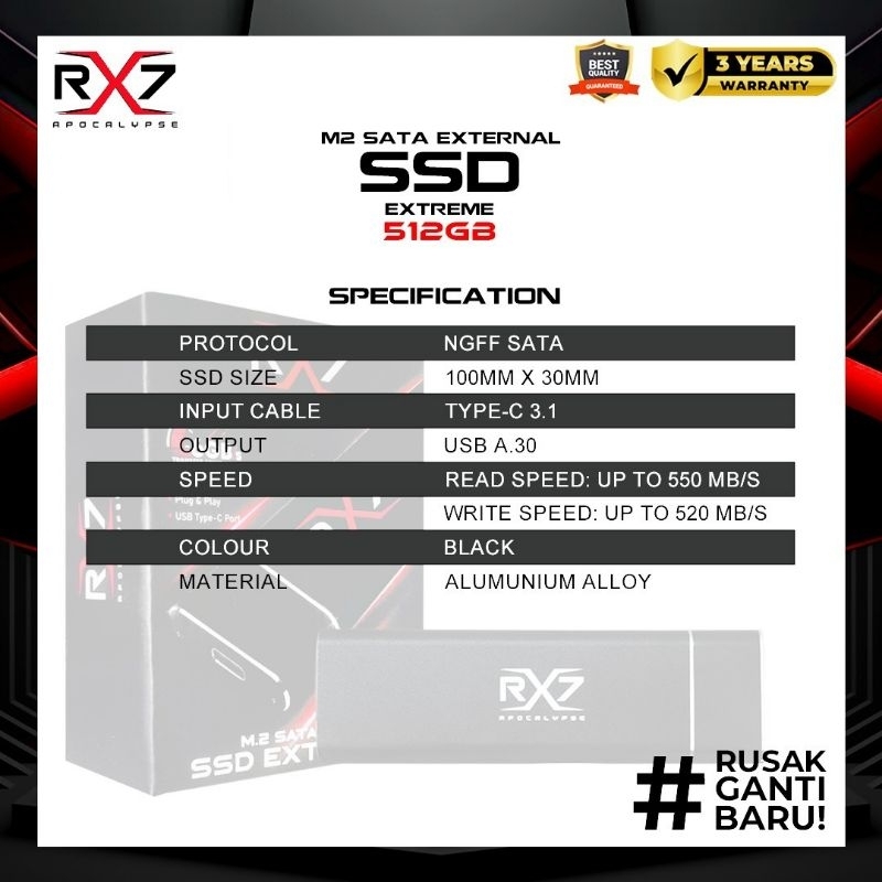 Jual SSD M2 SATA EXTERNAL 512GB RX7 / ENCLOSURE M2 SATA + M2 SATA 512GB ...