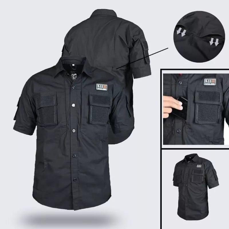 Jual Bisa Cod Kemeja Lapangan Hitam Outdoor Pendek Bahan Ripstop Pdh