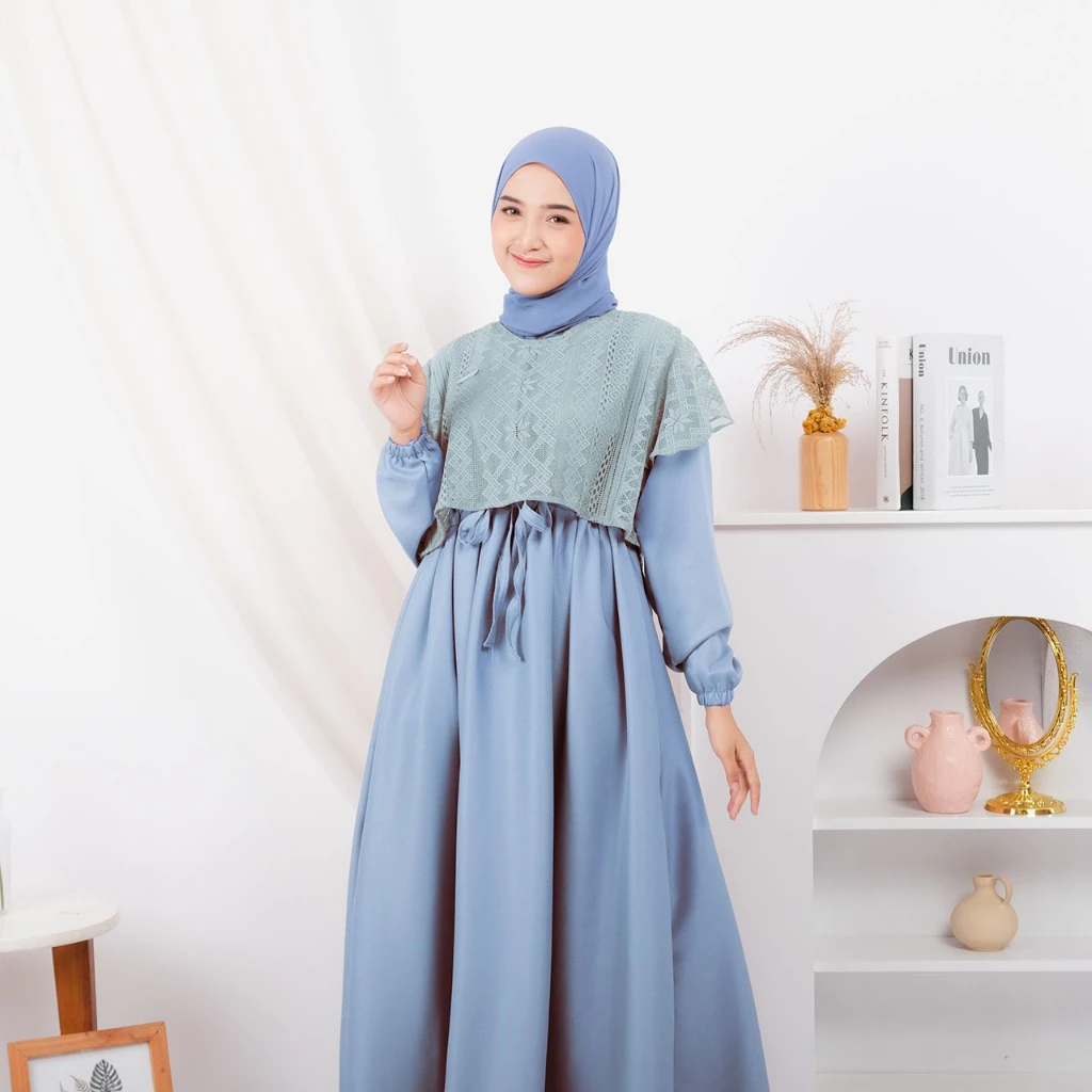 Gamis Elegan Kondangan Muslim Mewah Shakila Kombinasi Brokat Cantik Wanita Nyaman tampilan samping