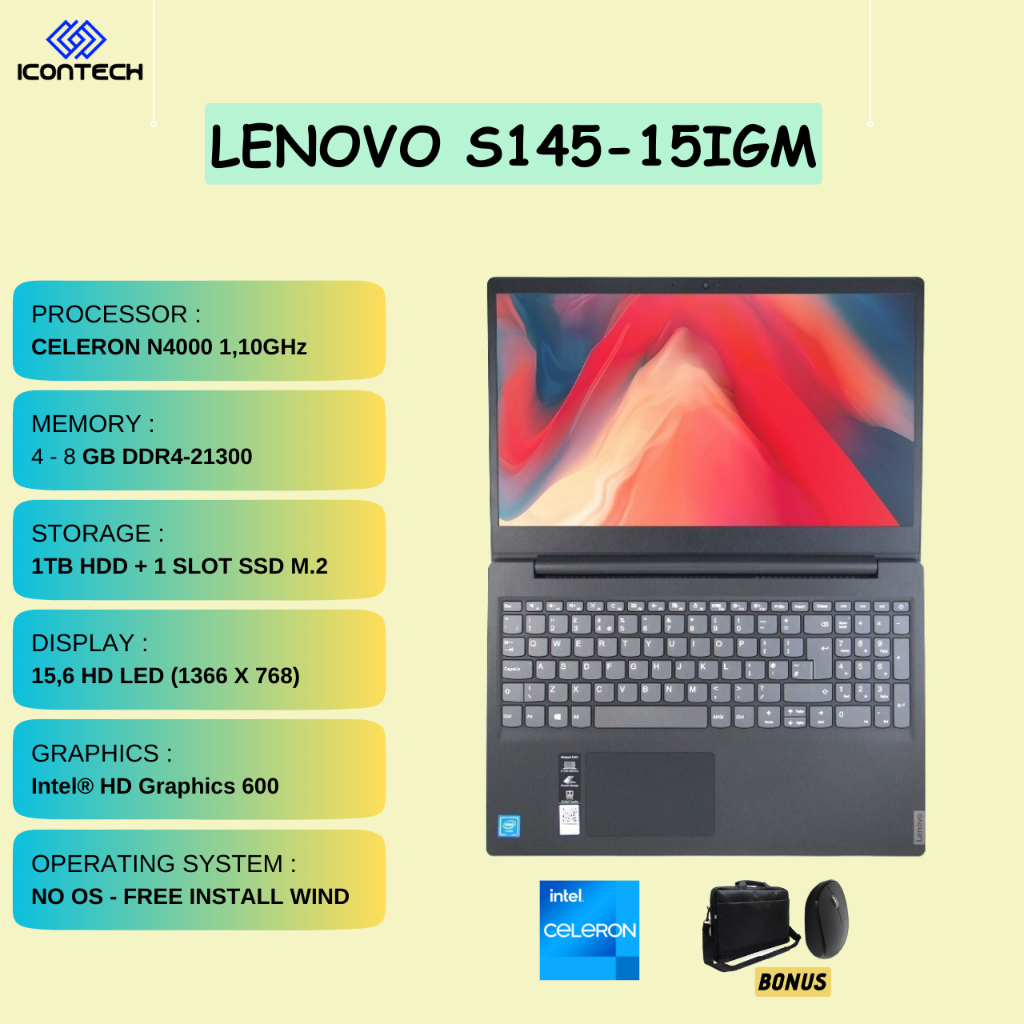 Jual LENOVO S145-15IGM | Intel Celeron N4000 | 1TB HDD | 15,6 HD ...