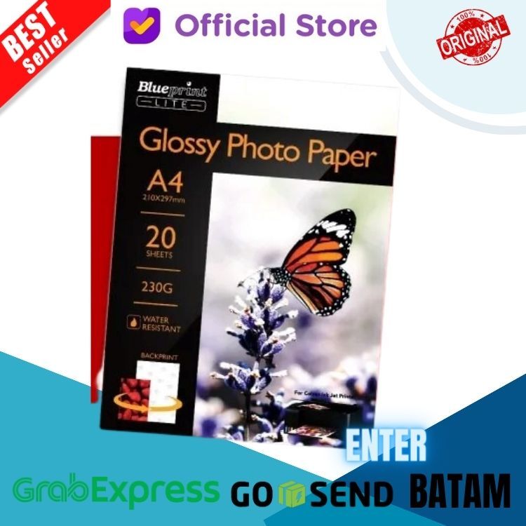 Jual Kertas Foto Glossy Photo Paper Poto Blueprint Lite A4 Kupu Kupu