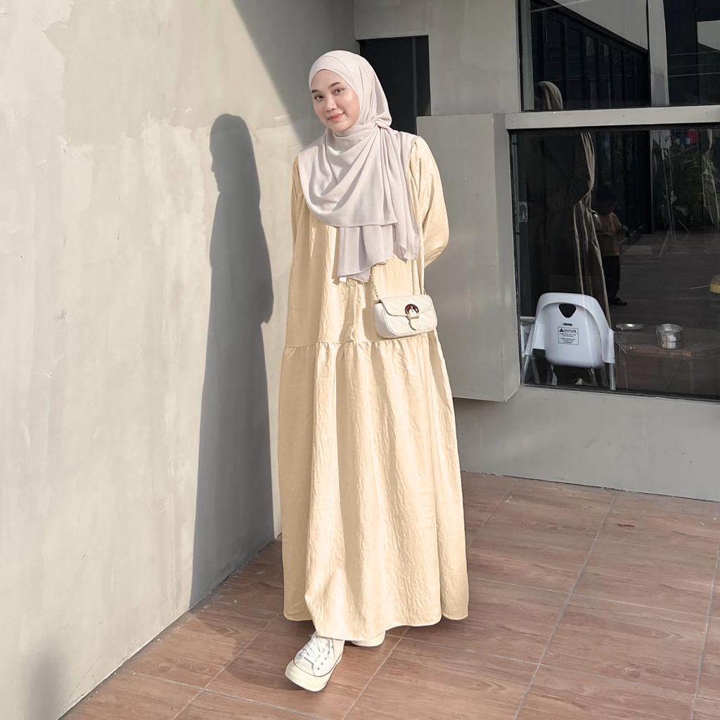 Jual Miya Maxi Dress Polos Kekinian Pakaian Muslim Wanita Gamis Kondangan Menyusui Kancing Full
