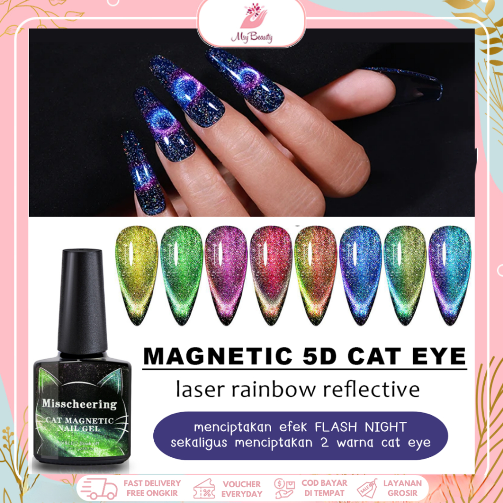 Jual MSY Misscheering Kutek Gel UV Reflektif Laser 5D Cat Eye Rainbow