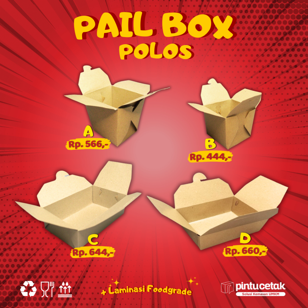 Jual PAIL BOX BENTO BAKMIE POLOS MIN ORDER KELIPATAN 50 PCS, TERMURAH