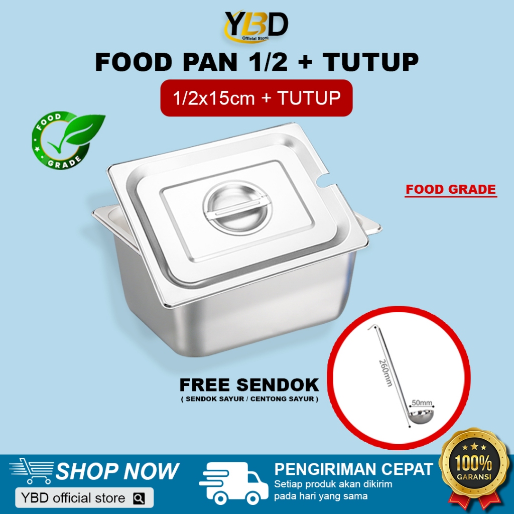 Jual Food Pan Stainless + Tutup Lubang 1/2 X 15 Cm (325 X 265 X 150mm ...