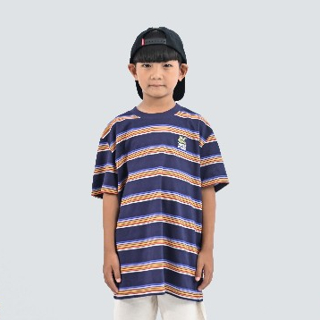 Little M Stripe Lion Applique Kaos Lengan Pendek Anak Laki-laki