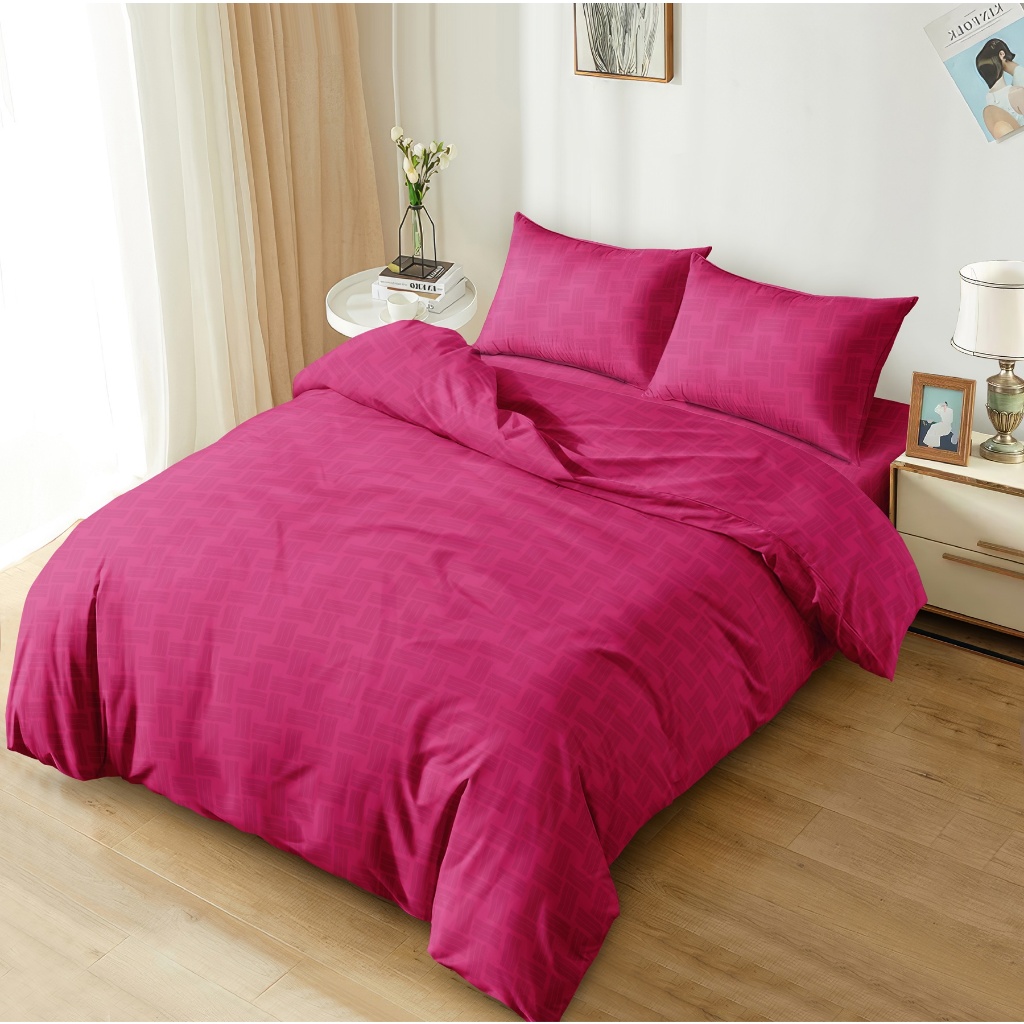 jual-aloha-bed-cover-set-queen-160x200-tinggi-20-emboss-dark-pink