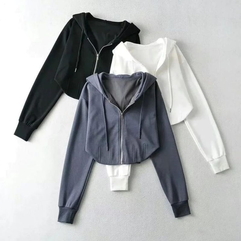 Jual Aseo.official Felicia Bordir Jaket Crop Wanita Hodie Ziper Korean Style Crop Hodie Atasan Wanita Crop Top Kekinian Shopee Indonesia