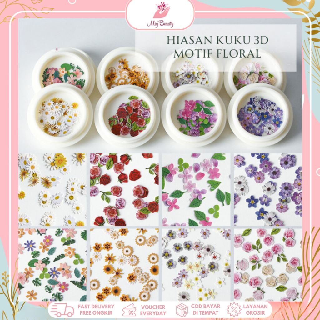 Jual MSY Hiasan Kuku 3D Motif Flowers/3D Flower Nail Art Flower Nail