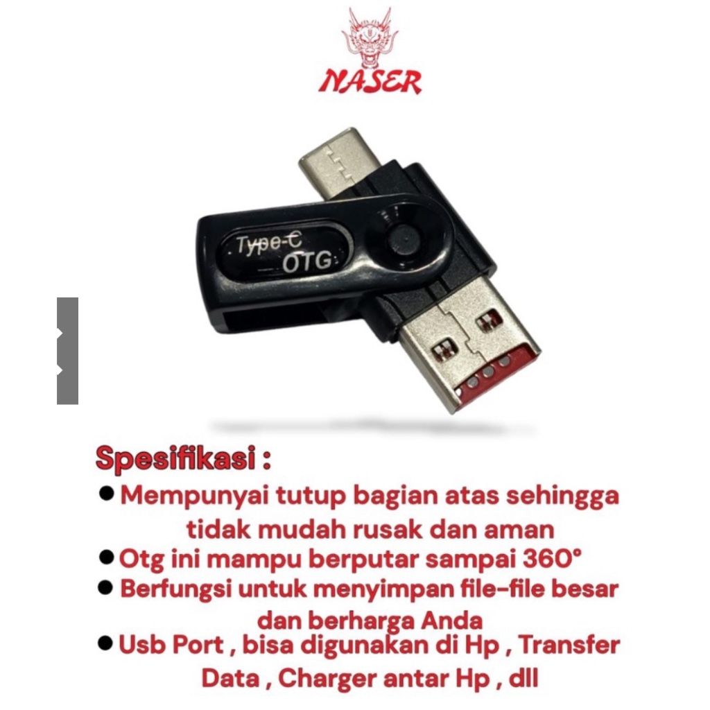 Jual NASER OTG USB TO TYPE C PUTAR NRO-03 / ADAPTER CONVERTER TYPE C ...