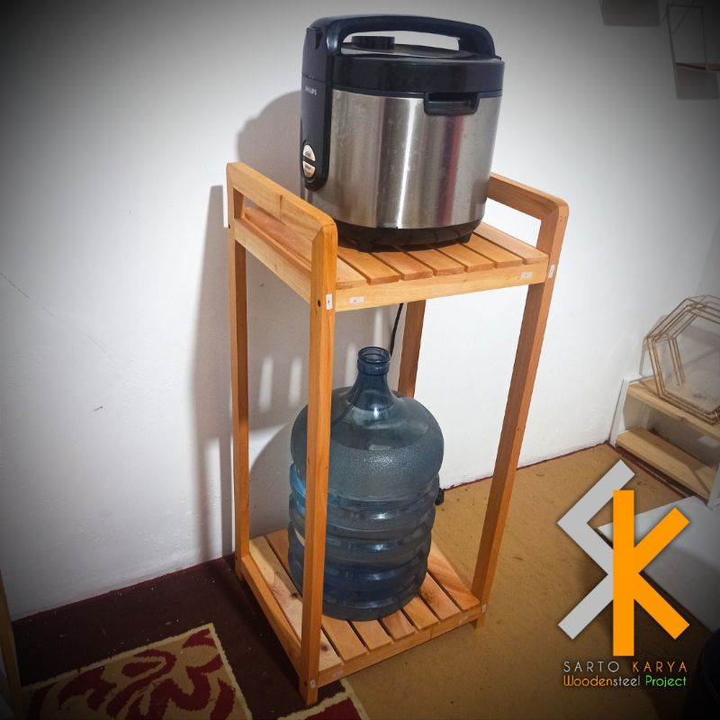 Jual Rak Dispenser Galon 2 Susun Tinggi 85Cm, Rak Rice Cooker Kayu ...