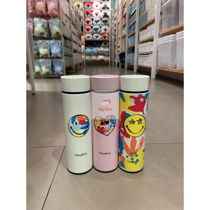Jual MINISO Botol Minum Stainless Tahan Karat Motif SmileyWorld 450mL ...